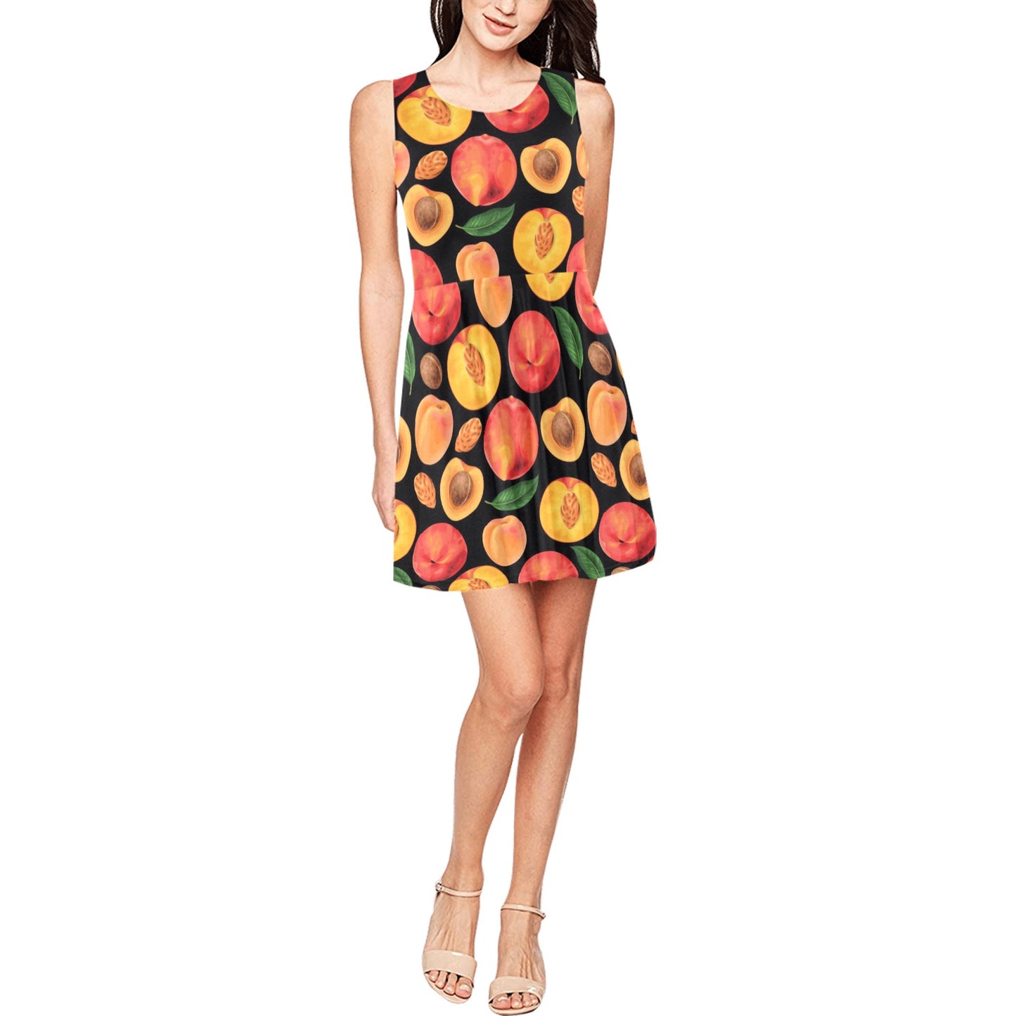 Peach Pattern Print Design A02 Sleeveless Dress