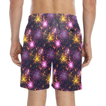 Firework Print Design LKS303 Men's Swim Trunks Beach Shorts