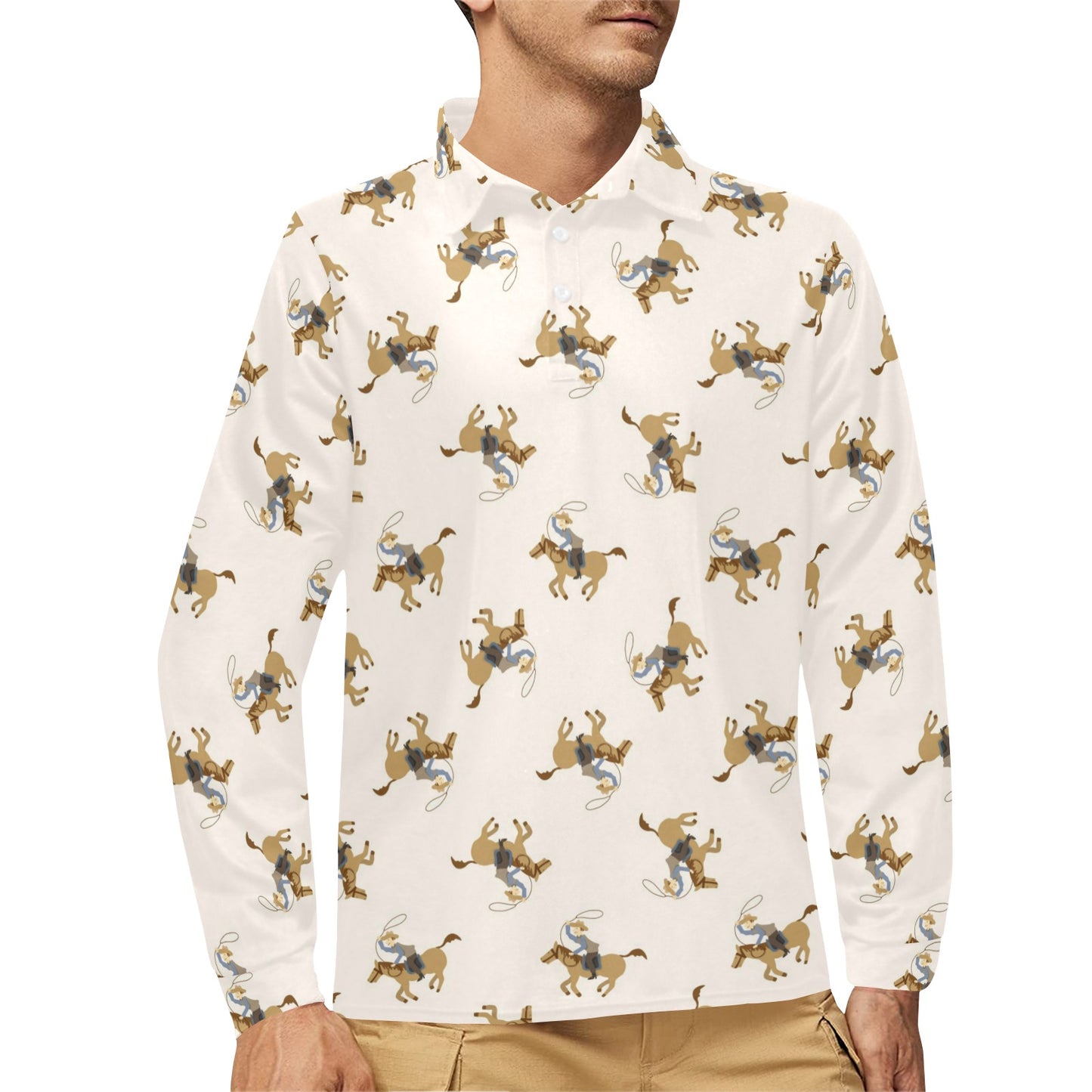 Cowboy Pattern Print Design 01 Long Sleeve Polo Shirt For Men's