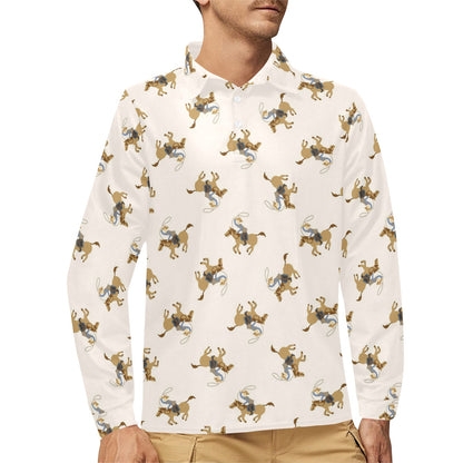 Cowboy Pattern Print Design 01 Long Sleeve Polo Shirt For Men's