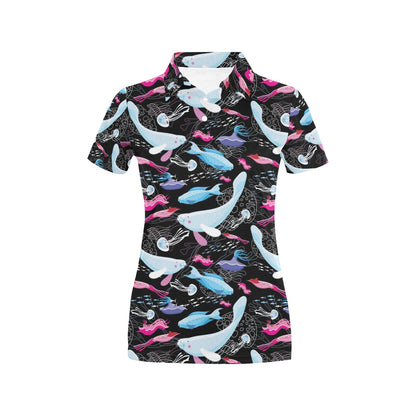 Manatee Pattern Print Design 01 Women's Polo Shirt