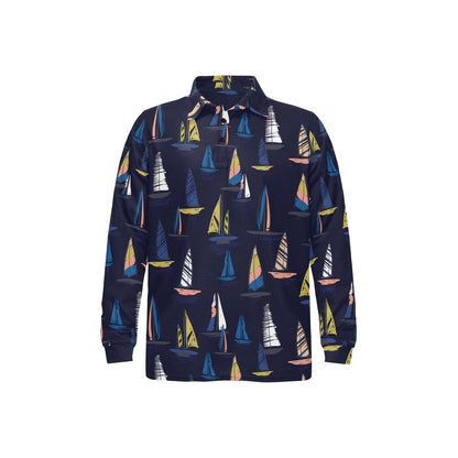Sailing Ships Pattern Print Design A03 Long Sleeve Polo Shirt For Men's