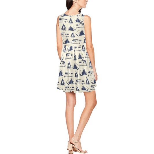 Campfire Pattern Print Design 01 Sleeveless Dress