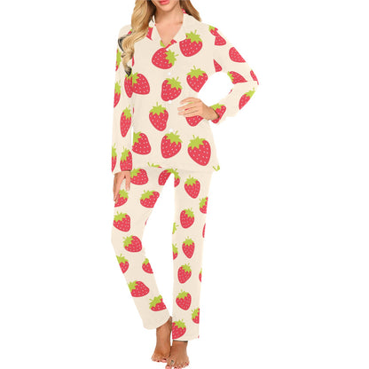 Strawberry Pattern Print Design SB02 Women's Long Pajama Set
