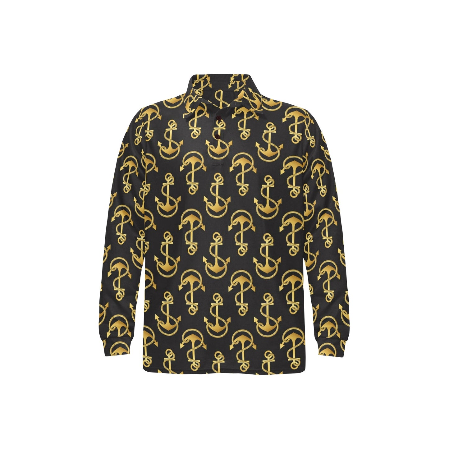 Anchor Gold Pattern Long Sleeve Polo Shirt For Men's