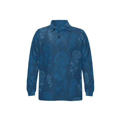 Jellyfish Pattern Print Design 01 Long Sleeve Polo Shirt For Men's