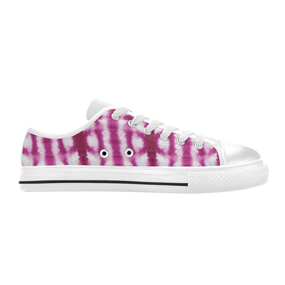 Tie Dye Dark Pink Print Design LKS303 Women's White Low Top Shoes