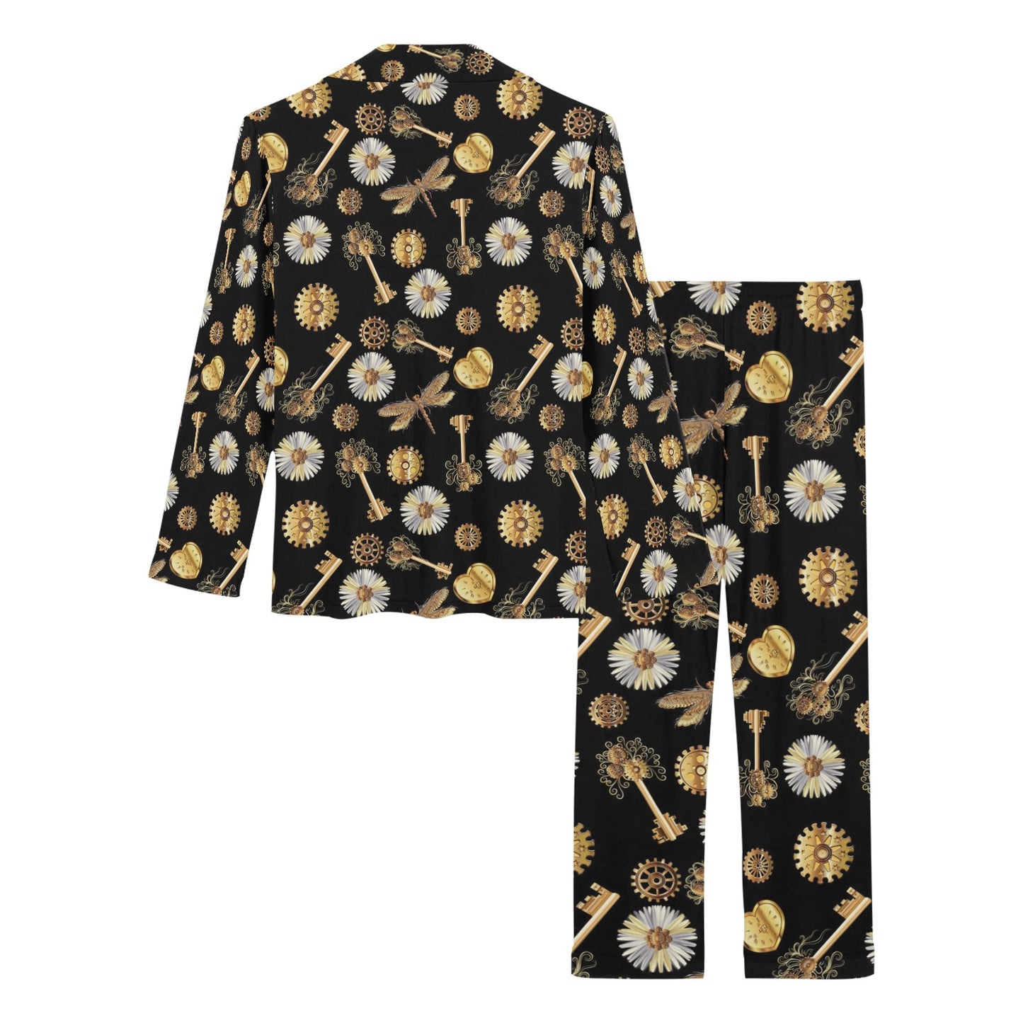 Steampunk Key Dragonfly Print Design LKS303 Women's Long Pajama Set