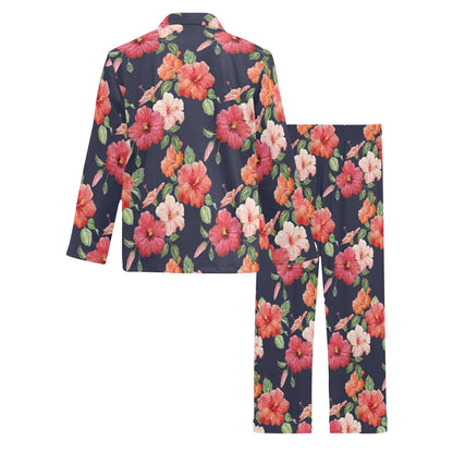 Tropical Flower Pattern Print Design TF020 Men's Long Pajama Set