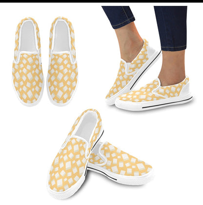 Tofu Print Design LKS302 White Slip Ons Canvas Women's Shoes