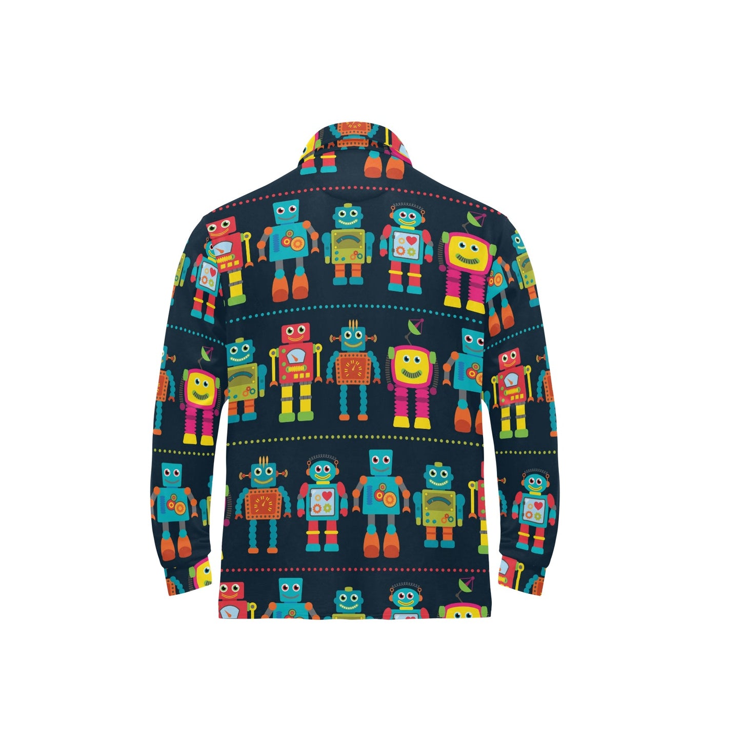 Robot Pattern Print Design A01 Long Sleeve Polo Shirt For Men's