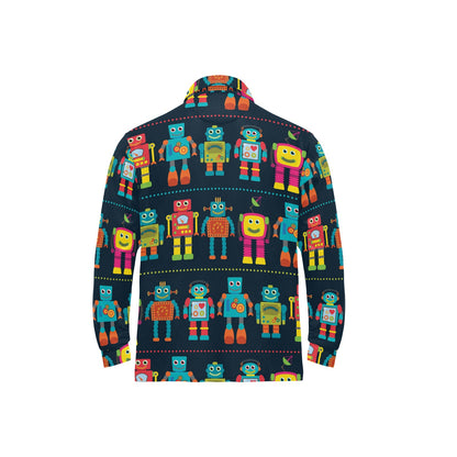 Robot Pattern Print Design A01 Long Sleeve Polo Shirt For Men's