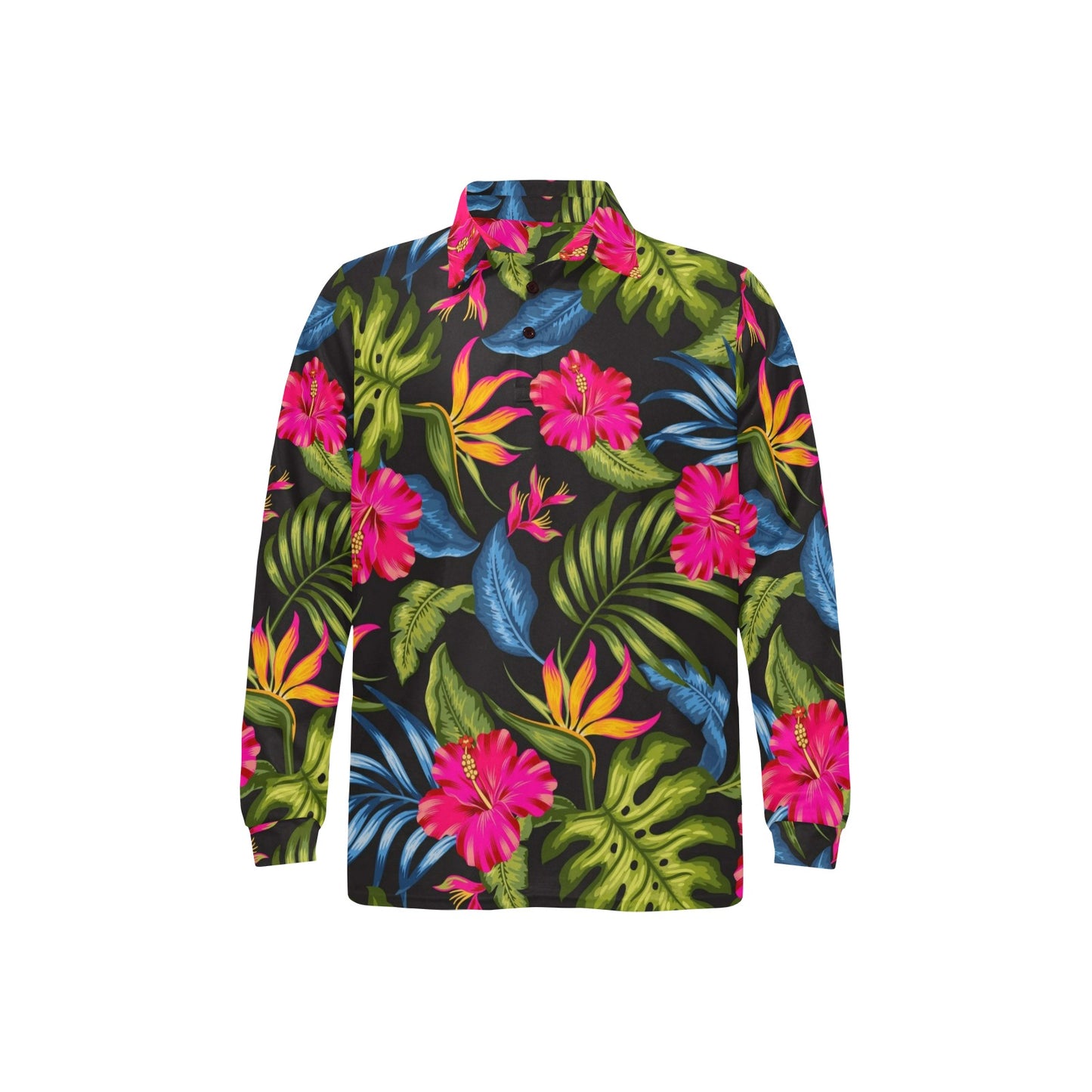 Bird Of Paradise Pattern Print Design BOP014 Long Sleeve Polo Shirt For Men's
