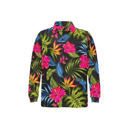 Bird Of Paradise Pattern Print Design BOP014 Long Sleeve Polo Shirt For Men's
