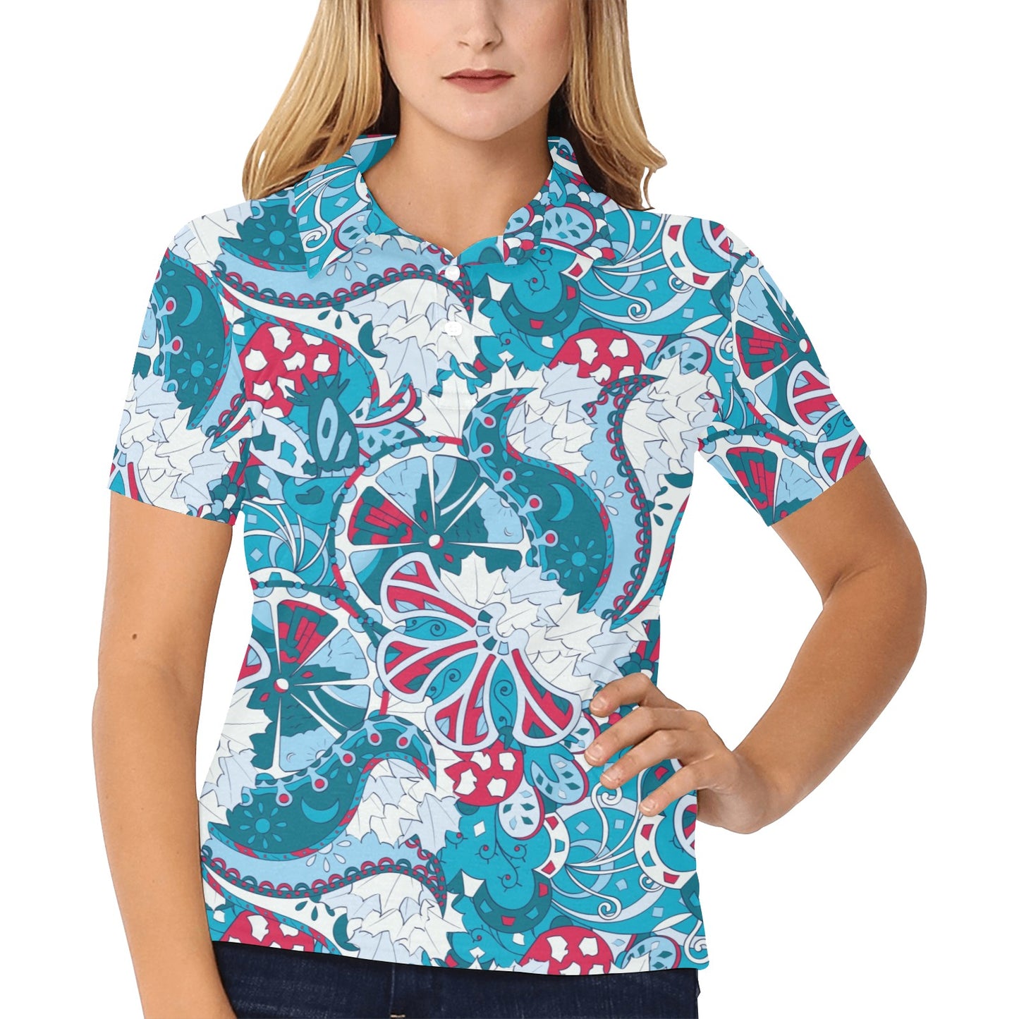 Funky Retro Pattern Print Design A05 Women's Polo Shirt