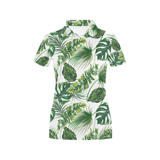 Green Neon Tropical Palm Leaves Women's Polo Shirt