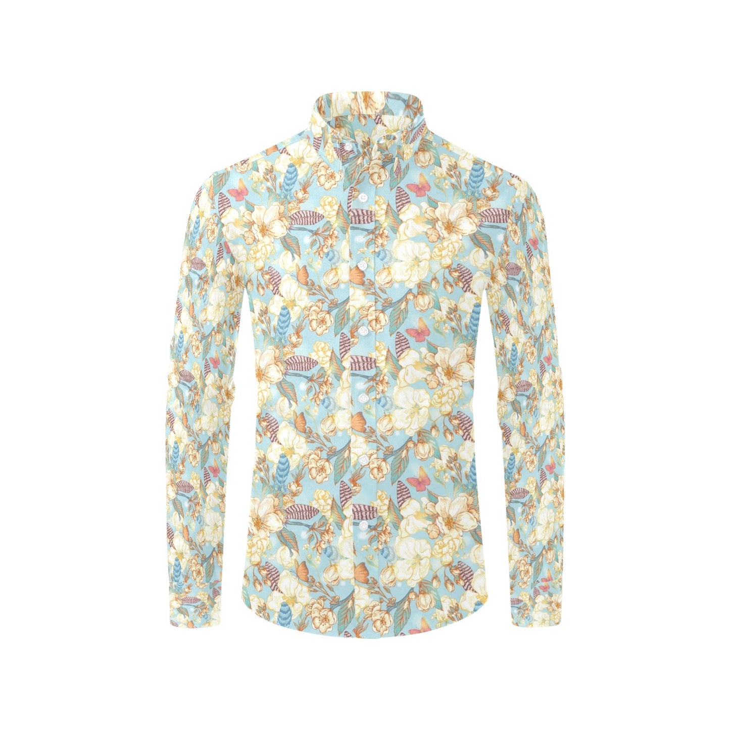 Summer Floral Print Design LKS302 Men's Long Sleeve Dress Shirt