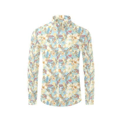 Summer Floral Print Design LKS302 Men's Long Sleeve Dress Shirt