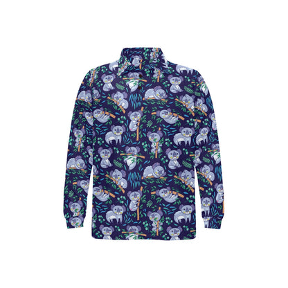 Koala Themed Design Print Long Sleeve Polo Shirt For Men's