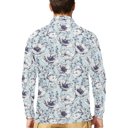 Anemone Pattern Print Design 02 Long Sleeve Polo Shirt For Men's