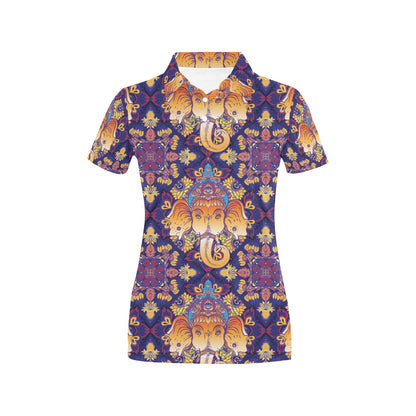 Ganesha Pattern Print Design 01 Women's Polo Shirt