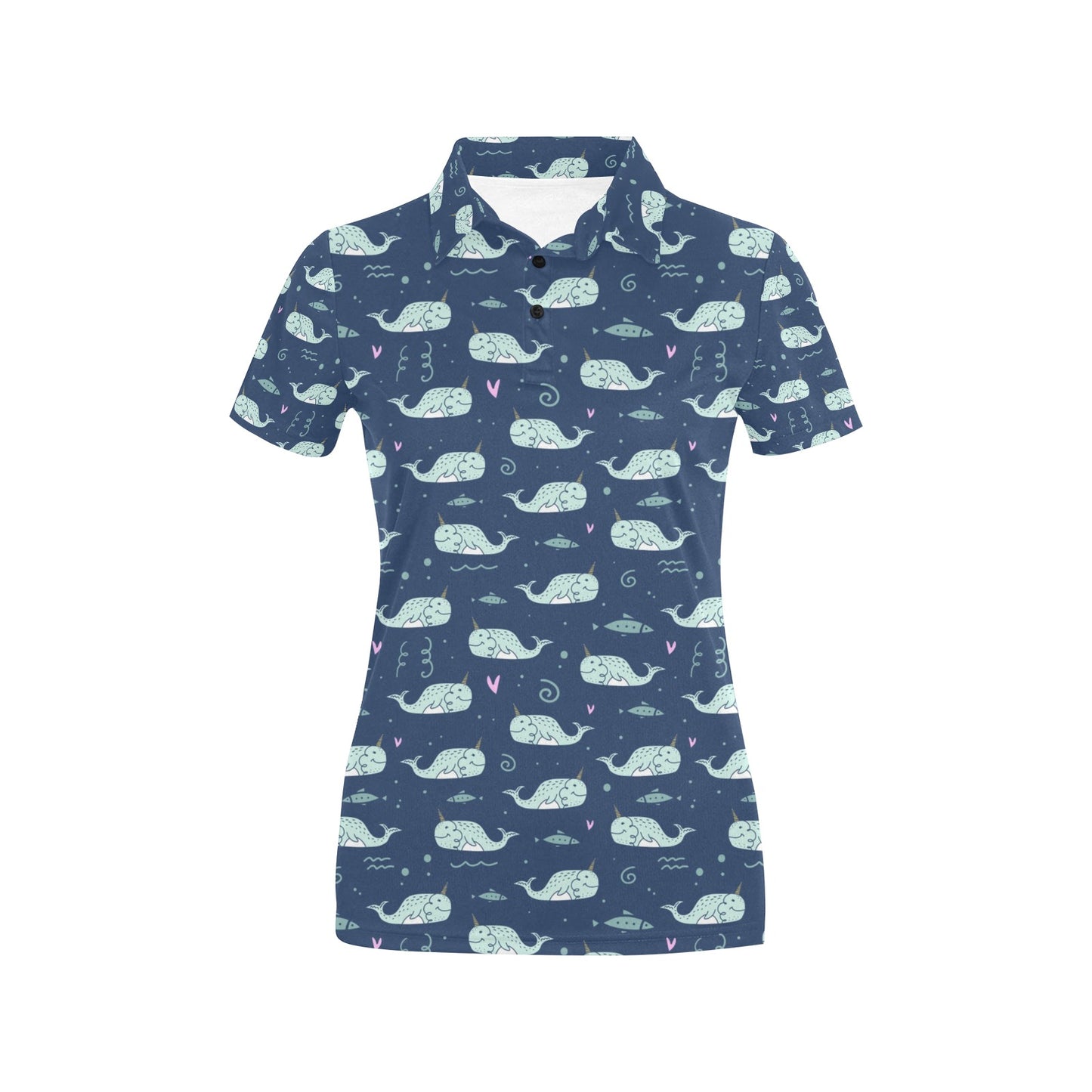 Narwhal Design Print Women's Polo Shirt