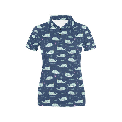 Narwhal Design Print Women's Polo Shirt