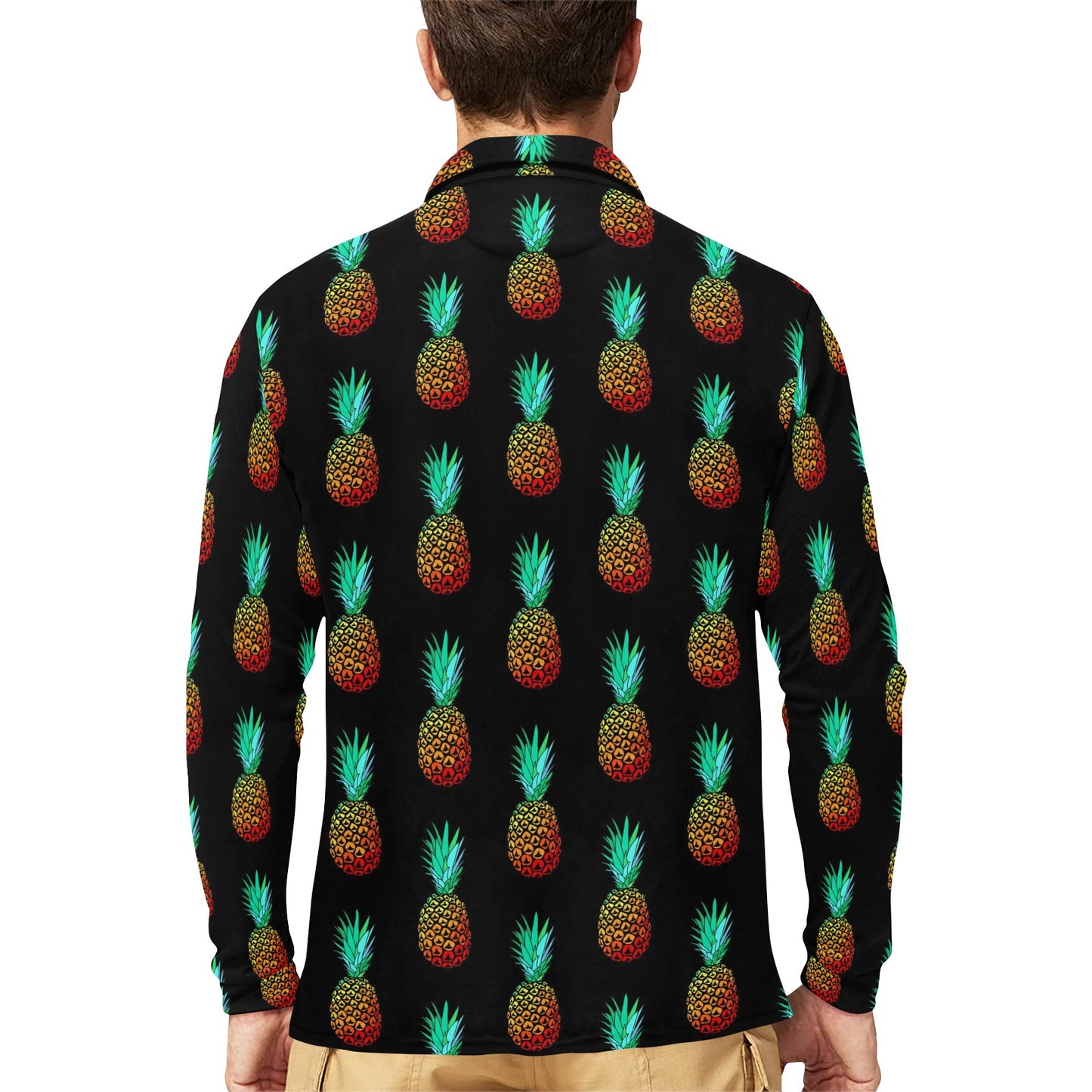 Pineapple Pattern Print Design A05 Long Sleeve Polo Shirt For Men's