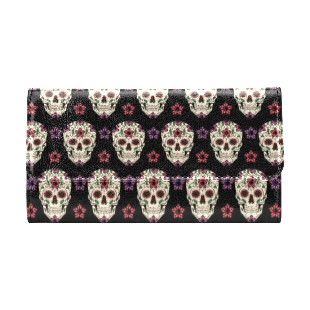 Sugar Skull Print Design LKS304 Women's Trifold Wallet