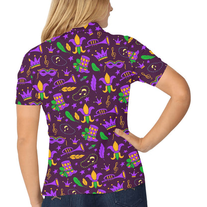 Mardi Gras Pattern Print Design 08 Women's Polo Shirt
