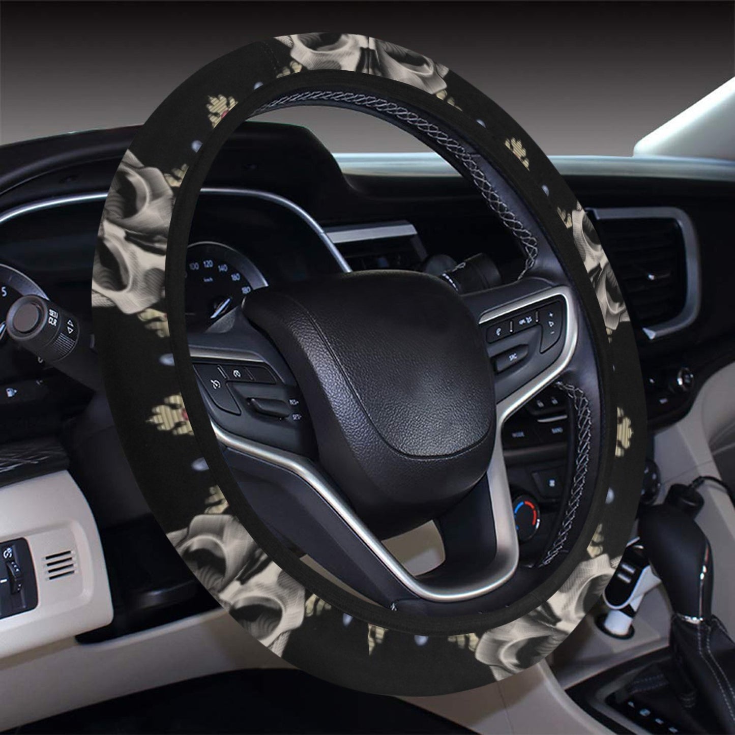 Skull King Print Design LKS3010 Steering Wheel Cover with Elastic Edge