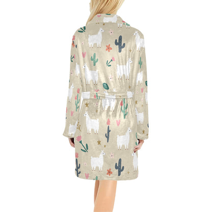 Llama Cactus Pattern Print Design 09 Women's Fleece Robe
