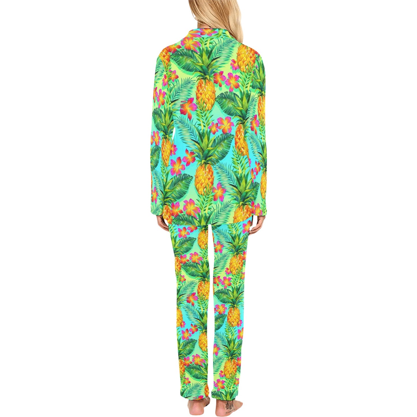 Pineapple Pattern Print Design PP010 Women's Long Pajama Set