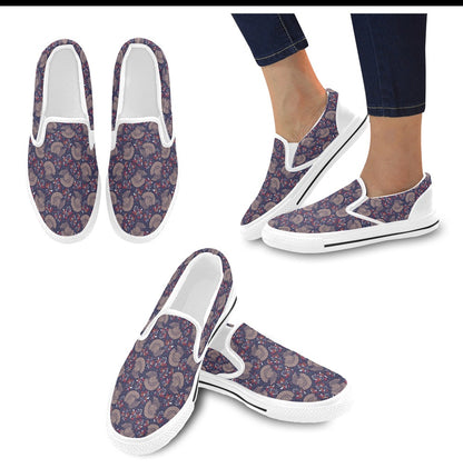 Turkey Print Design LKS401 White Slip Ons Canvas Women's Shoes