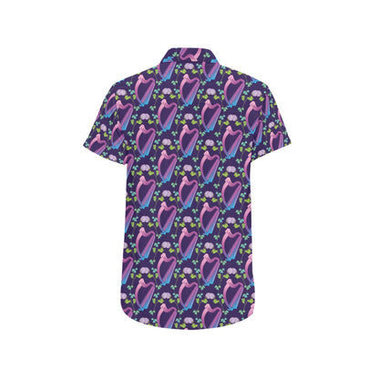 Harp Print Design LKS403 Men Short Sleeve Button Up Shirt