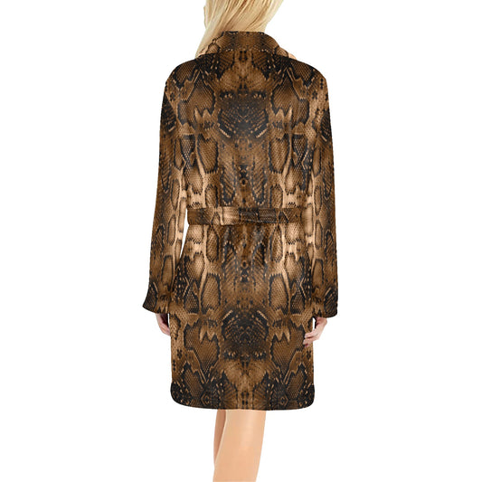 Snake Skin Brown Print Women's Fleece Robe