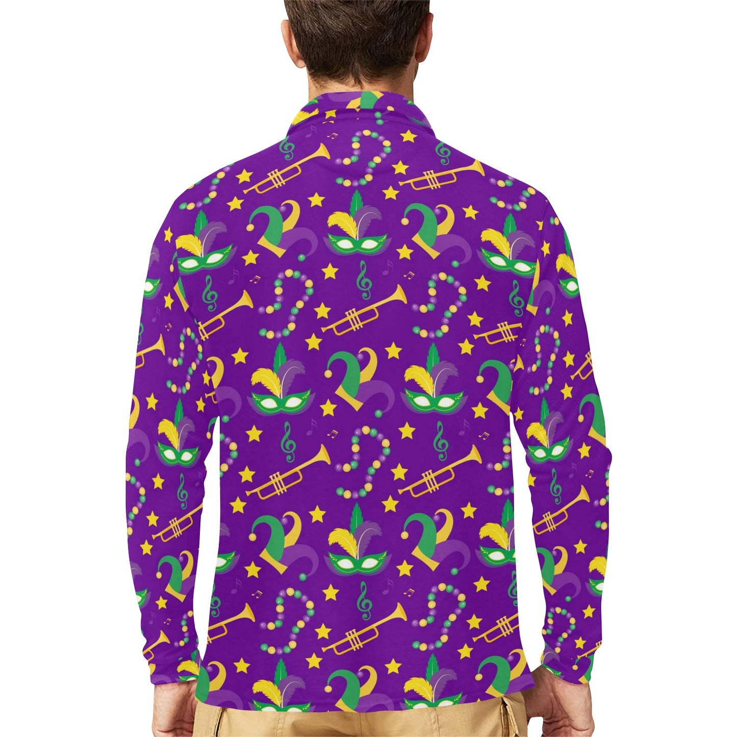 Mardi Gras Pattern Print Design 06 Long Sleeve Polo Shirt For Men's
