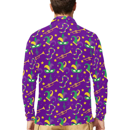 Mardi Gras Pattern Print Design 06 Long Sleeve Polo Shirt For Men's