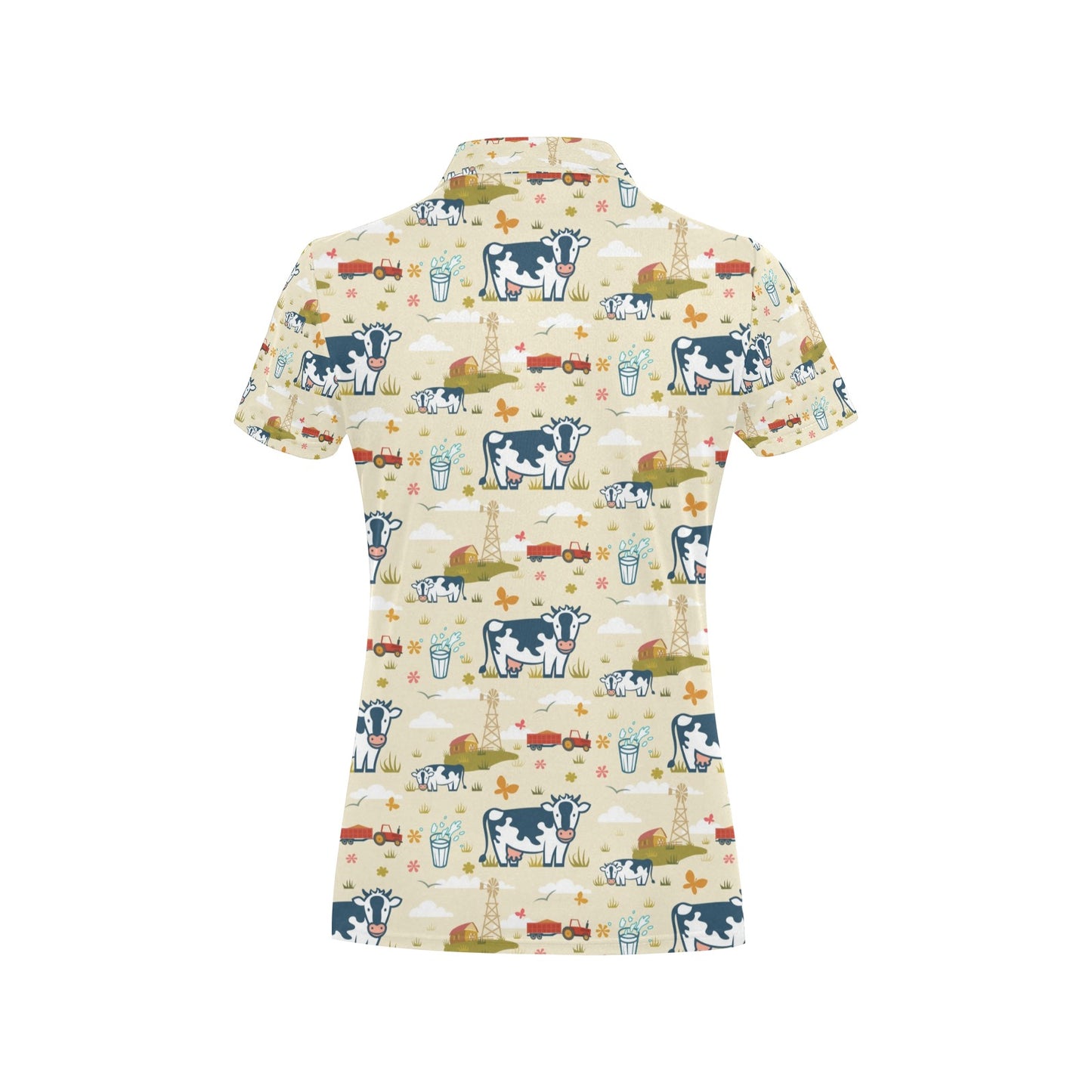Cow Farm Design Print Women's Polo Shirt