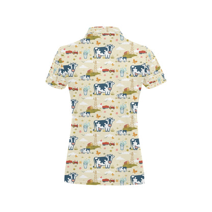 Cow Farm Design Print Women's Polo Shirt