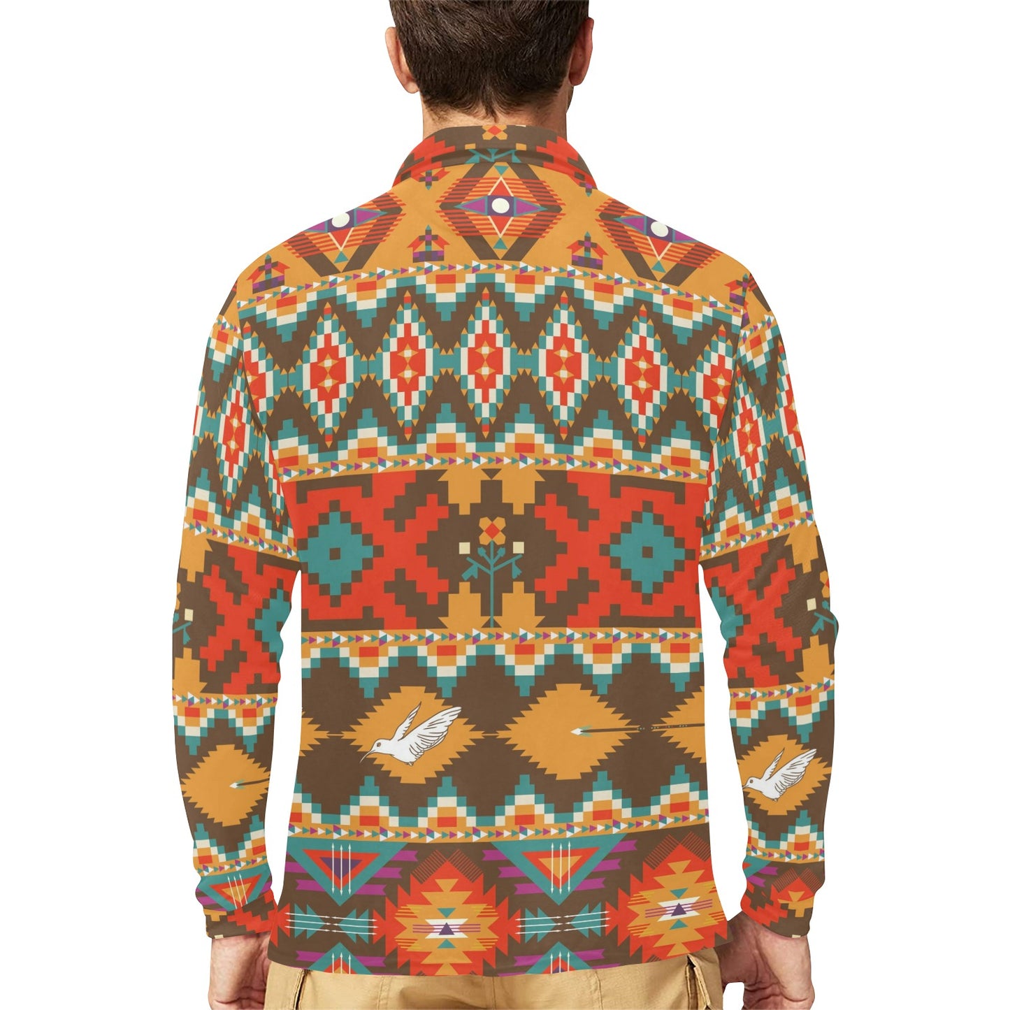 Native Pattern Print Design A01 Long Sleeve Polo Shirt For Men's