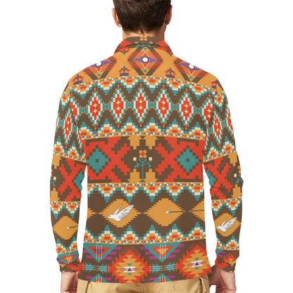 Native Pattern Print Design A01 Long Sleeve Polo Shirt For Men's
