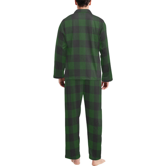 Buffalo check Green Pattern Print Design 02 Men's Long Pajama Set