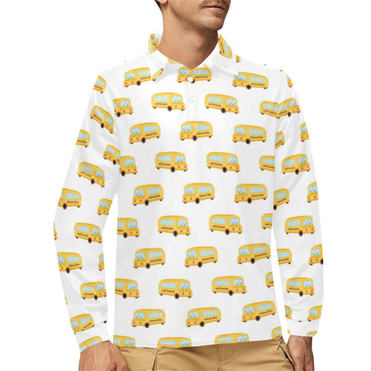 School Bus Print Design LKS306 Long Sleeve Polo Shirt For Men's