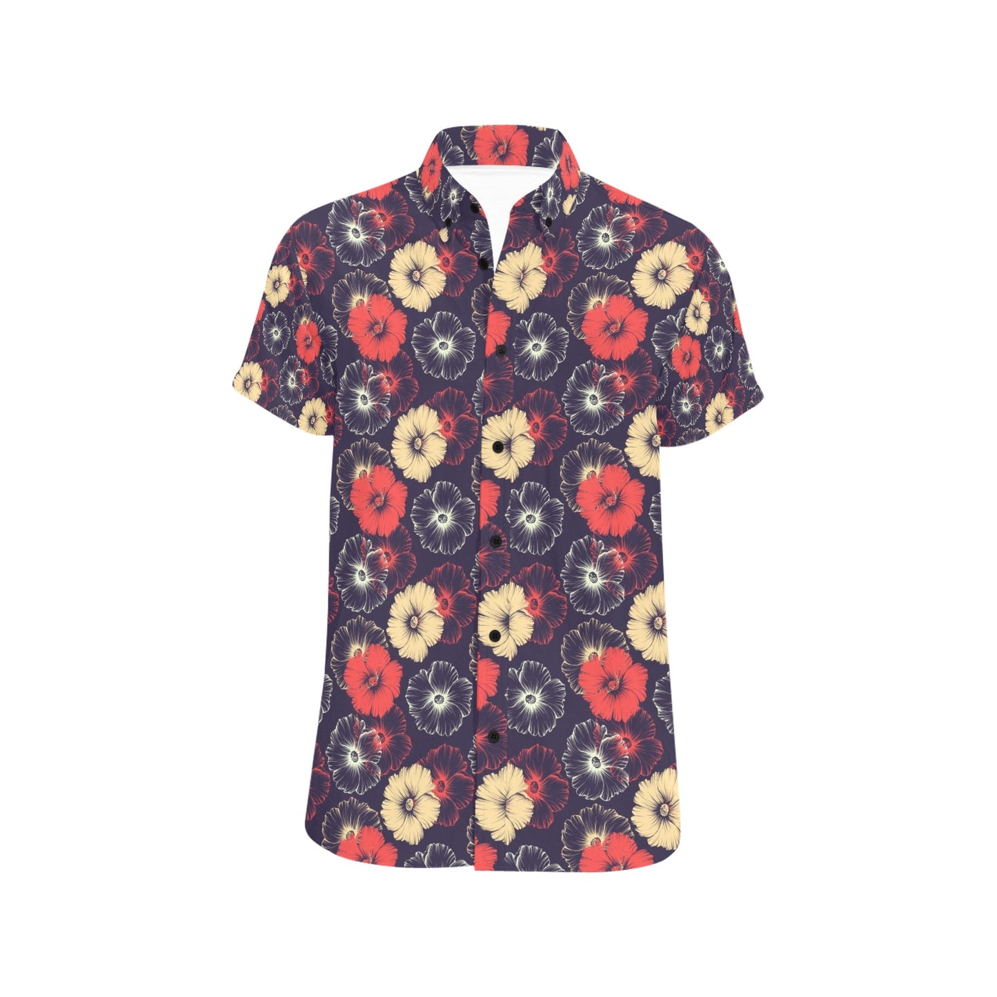 Tropical Flower Print Design LKS302 Men Short Sleeve Button Up Shirt
