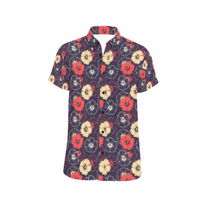 Tropical Flower Print Design LKS302 Men Short Sleeve Button Up Shirt