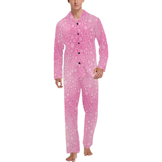 Breast cancer Pattern Print Design 02 Men's Long Pajama Set