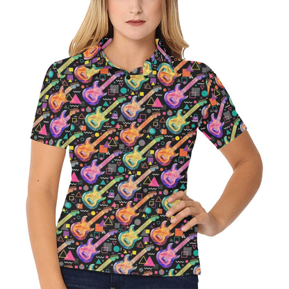 Electric Guitar Print Design LKS403 Women's Polo Shirt