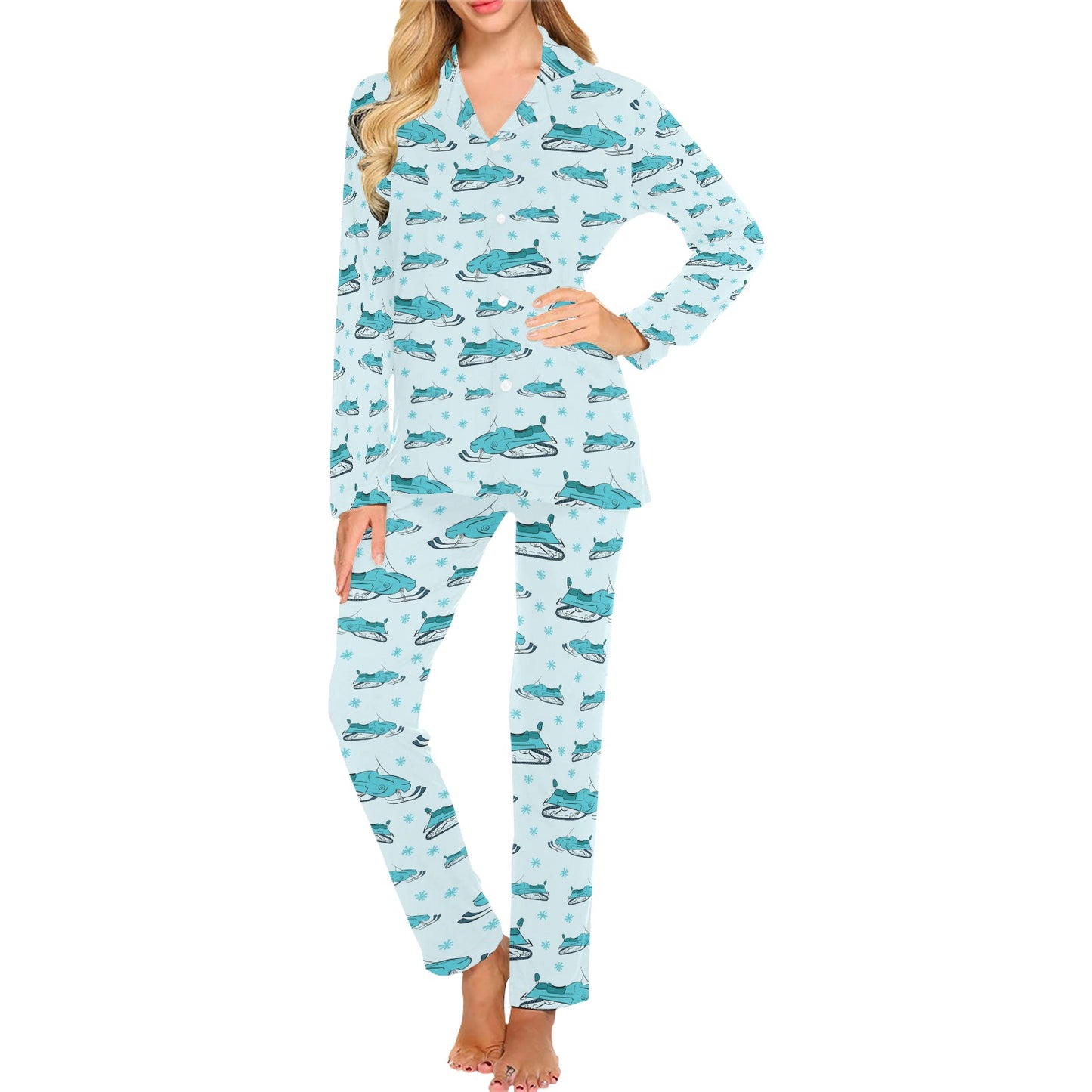 Snowmobile Print Design LKS301 Women's Long Pajama Set