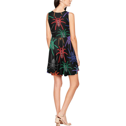 Tarantula Neon Color Pattern Print Design 03 Sleeveless Dress